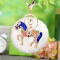 Crystal Horse Keychains with Faux Fur Pompoms in Twenty Two Options view 6