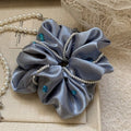 Satin Pearl Rhinestone Scrunchie Hair Ties White Grey view 4