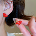 Red Enamel Horse Stud Earrings with Gold Tone Mane Details view 2