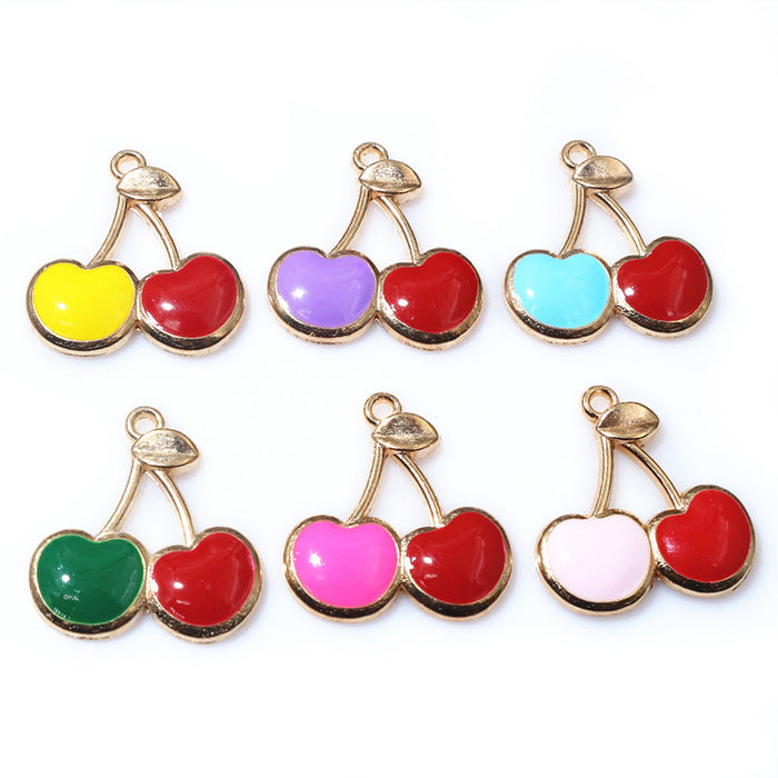 Colorful Double Cherry Enamel Charms in Seven Options