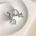 Silver Huggie Hoops Stacked Hearts Aqua Heart Drop Earrings view 2