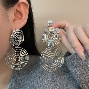 Double Spiral Drop Earrings in Electroplated Iron, Gold or Silver
