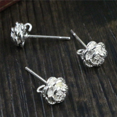 Rose Flower Earring Post Findings With Hanging Loop, close view of the finish and front surface