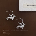 Silver-Tone Textured Corgi Dog Charm Huggie Hoop Earrings view 1