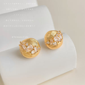 Gold Tone Brushed Round Dome Studs Mixed Clear Zircon