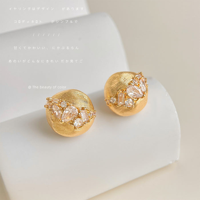 Gold Tone Brushed Round Dome Studs Mixed Clear Zircon