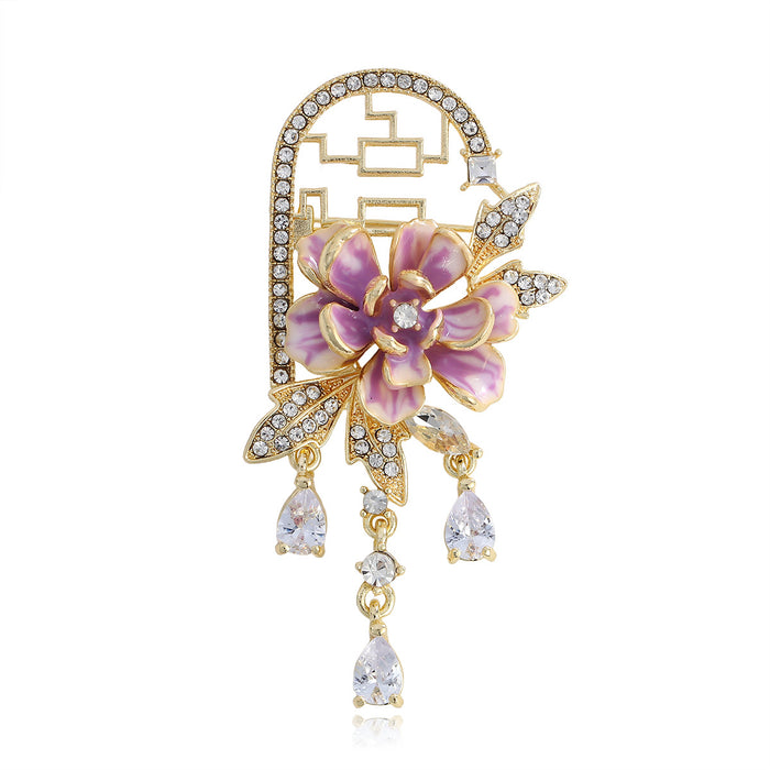 Peony Tassel Enamel Two Designs Metal Brooch Pin for Jackets and Lapels