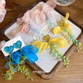Fabric Flower Long Drop Earrings in Three Pastel Color Mixes view 2