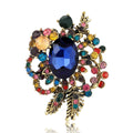 Ornate Glass Crystal Bouquet Brooch with Leafy Metal Frame view 1