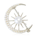 Crescent Moon and Pearl Starburst Crystal Brooch Pin view 1