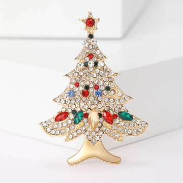 Crystal Christmas Tree Brooch with Multicolor Baubles