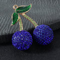 Pave Rhinestone Double Cherry Charm Pendant Enamel Leaf Two Sizes view 2