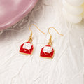 Red Mother's Day Motif Gold Tone Long Hook Earrings view 4