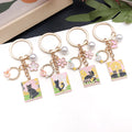 Four Cat Art Card and Floral Metal Keychain Design Set view 3