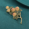 Gold Tone Floral Branch Brooch With Decorative Crystal And Enamel Details view 3