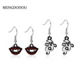 Vampire Lips and White Ghost Halloween Hook Earrings view 1