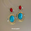 Red Blue Oval Resin Cameo Statement Drop Earrings For Women view 4