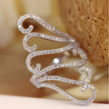 White Metal Long Wave Scroll Openwork Pave Cocktail Ring view 1