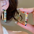 Colorful Beaded Hoop Earrings in Nine Geometric and Pearl Styles view 3