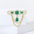 Gold Green Pink Cabochon Crystal Chain Drape Brooch Pins view 4
