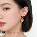 Red Enamel Bow Gold Wealth Charm Drop Earrings Pair view 2
