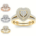 Heart Cluster Triple-Halo Two-Ring Set In Three Metal Tones view 2