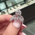 Silver Tone Pear Halo Bridal Ring Set Clear Stones Sizes 6-10 view 2