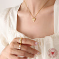 Heart Pendant Necklace Cat Eye Stone Center Gold Steel view 3