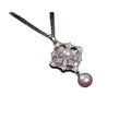 Silver Tone Crystal Diamond Flower and Faux Pearl Pendant Necklace view 5