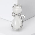 Cat Brooch Milky White Cabochon Crystal Bow Gold Silver view 5