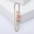 Flower Safety Pin Brooch Cat Eye Rhinestone Grey White Pink view 3
