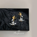 Two-Tone Gold Silver Frosted Lily Flower Stud Earrings view 3