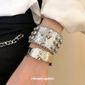 Silver Hammered Cuff and Crystal Cross Leather Bracelet view 1
