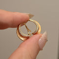 Gold Tone Curved Crystal Huggie Hoop Earrings For Women view 3