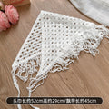 Ivory Crochet Openwork Triangle Head Scarf With Fringe view 6