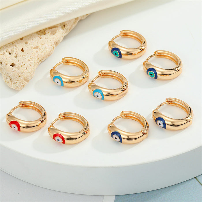 Gold Tone Thick Huggie Evil Eye Earrings in Four Enamel Colors