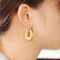 Ribbed Chunky Oval Hoop Earrings Polished Statement Fashion Jewelry view 3