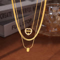 Gold Maman Heart Pendant And Dual Layer Chain Necklaces view 2