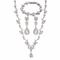 Black Silver Tone Crystal Floral Branch Metal Necklace and Earring Set view 5