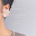 Pink Layered Shell Flower And Clear Stone Center Stud Earrings view 2