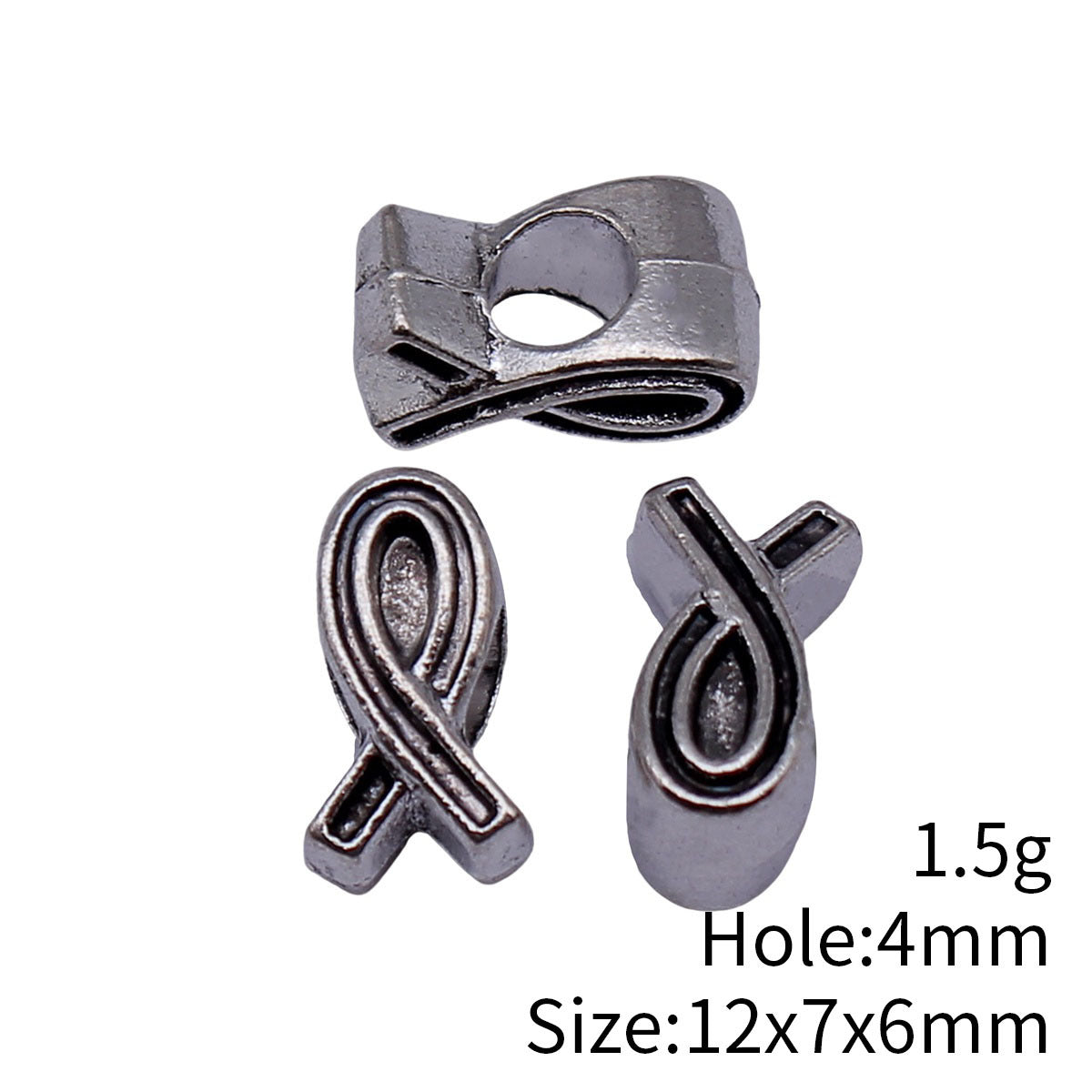 12x7x6mm 1.5g Antique Silver Zinc Alloy Ribbon Large Hole Spacer Double Sided Beads for DIY Bracelet Jewelry Making