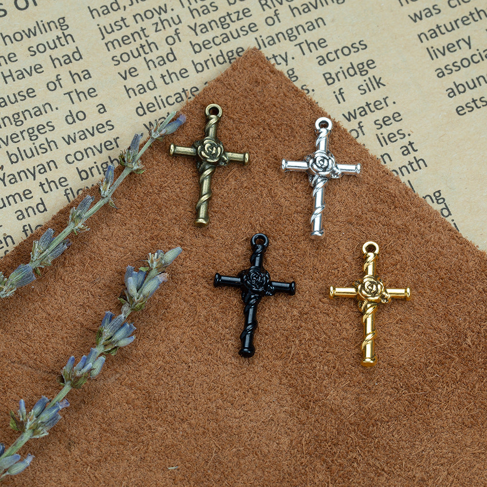 26x16mm Vintage Rose Vine Cross Alloy Charm Pendant
