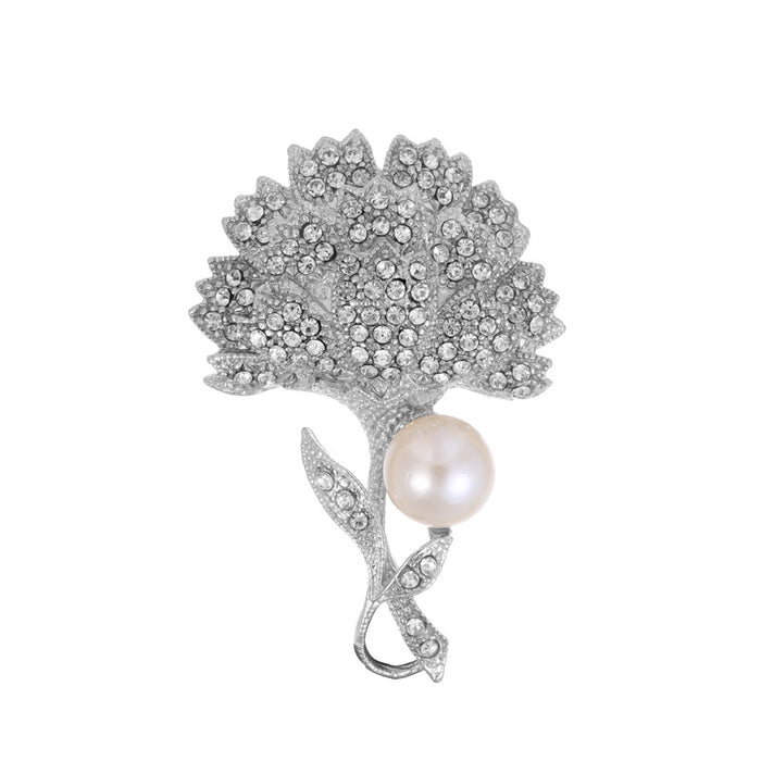 Flower Crystal Metal Brooch Pin 5.7 x 3.9 cm for Jackets and Lapels