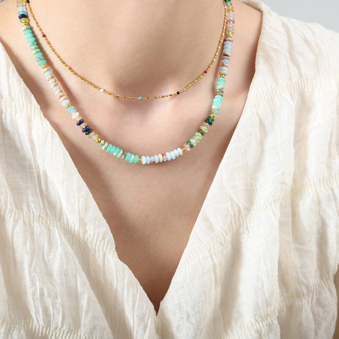 Multicolor Natural Stone Disc Bead Necklaces Gold Spacers Two Mixes
