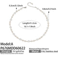 Pearl Clear Bead Station Necklace Gold Steel Models A B view 8