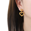 Textured Metal Open Heart Drop Earrings Gold and Steel view 7