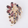 Rhinestone Flower Leaf Brooch Purple or Blue Petals view 6