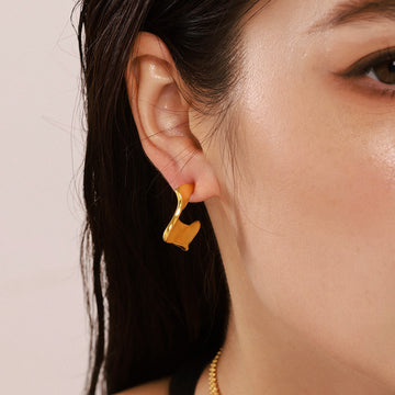 Irregular Twisted Geometric Stud Earrings Gold Steel Stainless