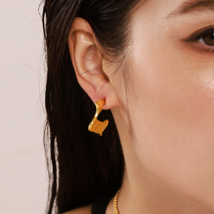 Irregular Twisted Geometric Stud Earrings Gold Steel Stainless