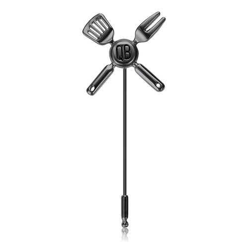 Long Pin Bow brooch In Black And Silver Tone Decorative Lapel Pin shown in front view on a light background